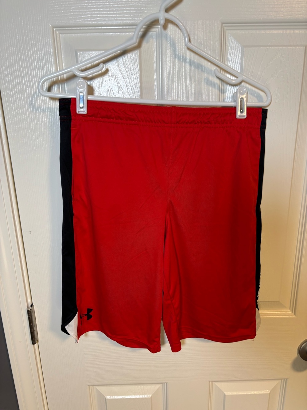 Lot of 2 Under Armour red shorts with black and gray with blue size YLG